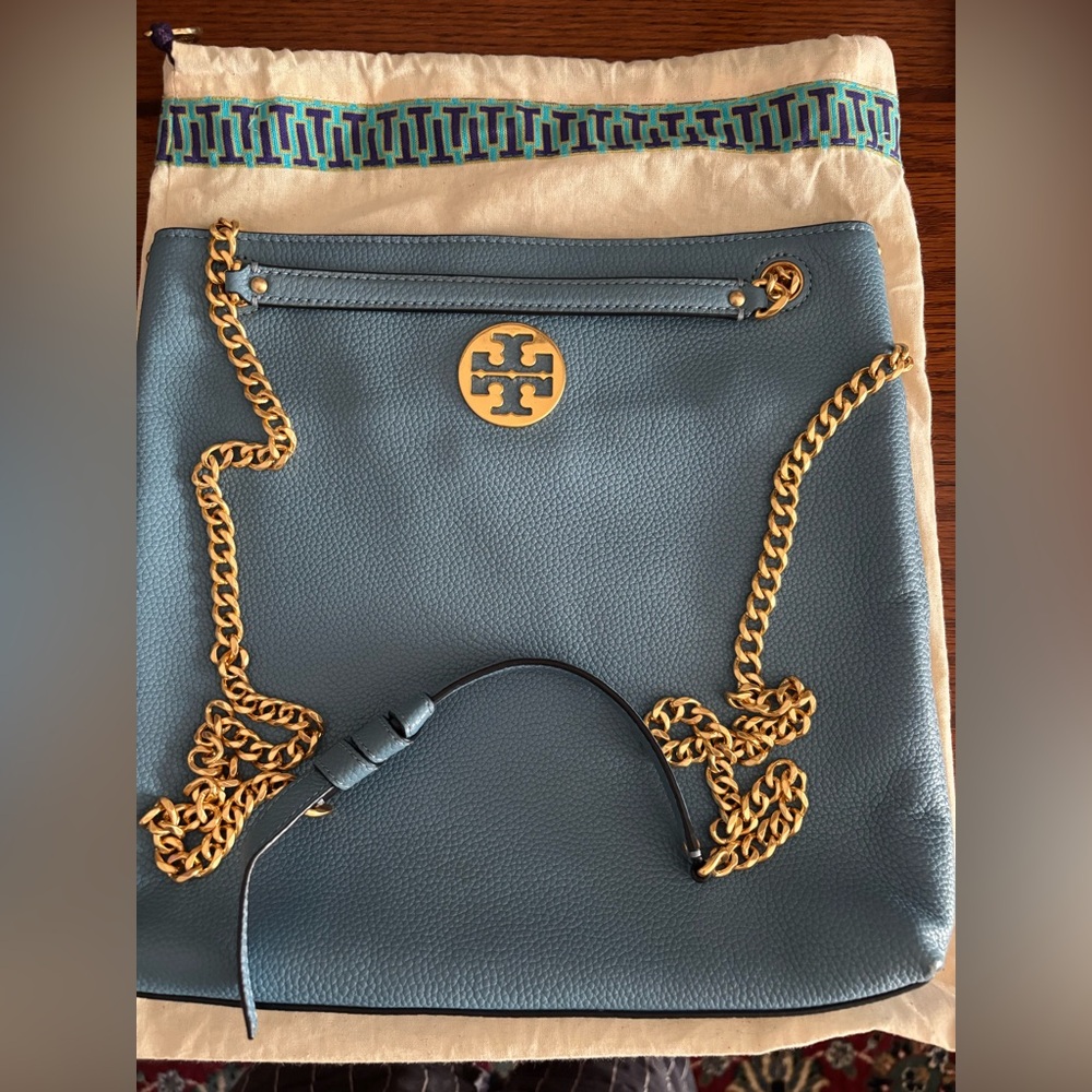 Tory Burch Teal Leather Shoulder Bag with Gold Chain